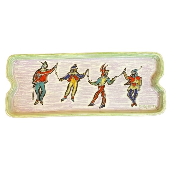Vintage Meches Painted Ceramic Tray With Jester Design - Picture 1 of 2